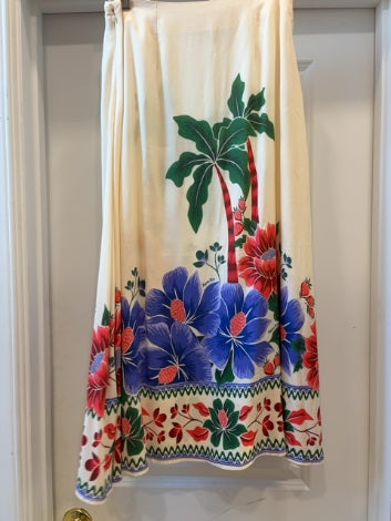 Cream, print Farm Rio x Anthro Skirt Palm tree print, s