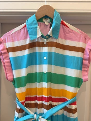 Multi J. Crew Factory Dress Short Sleeve Button Front w/ Belt Multi Stripe, 4P