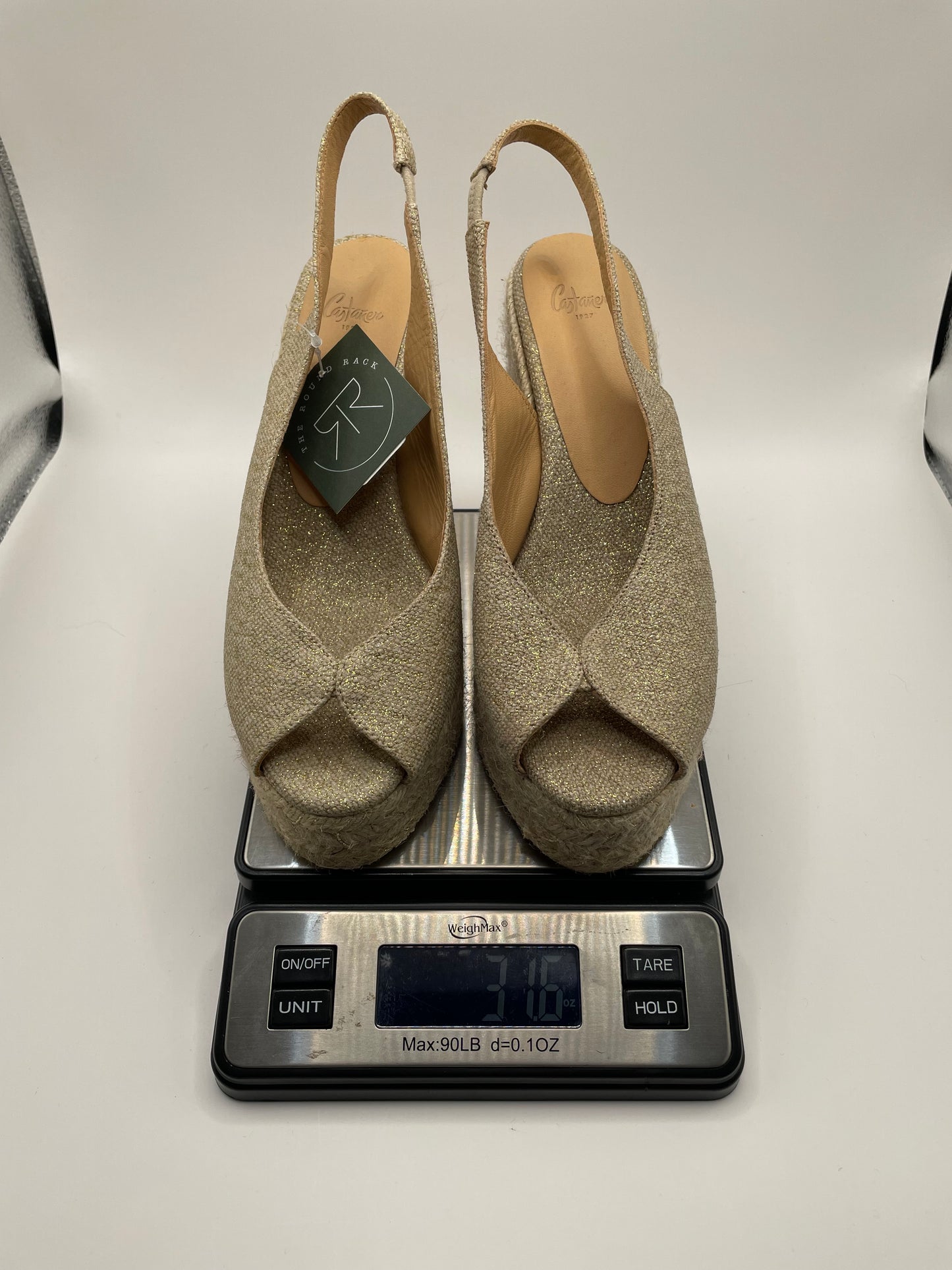 Gold/Espadrille Castaner Wedge Shoe , 8.5