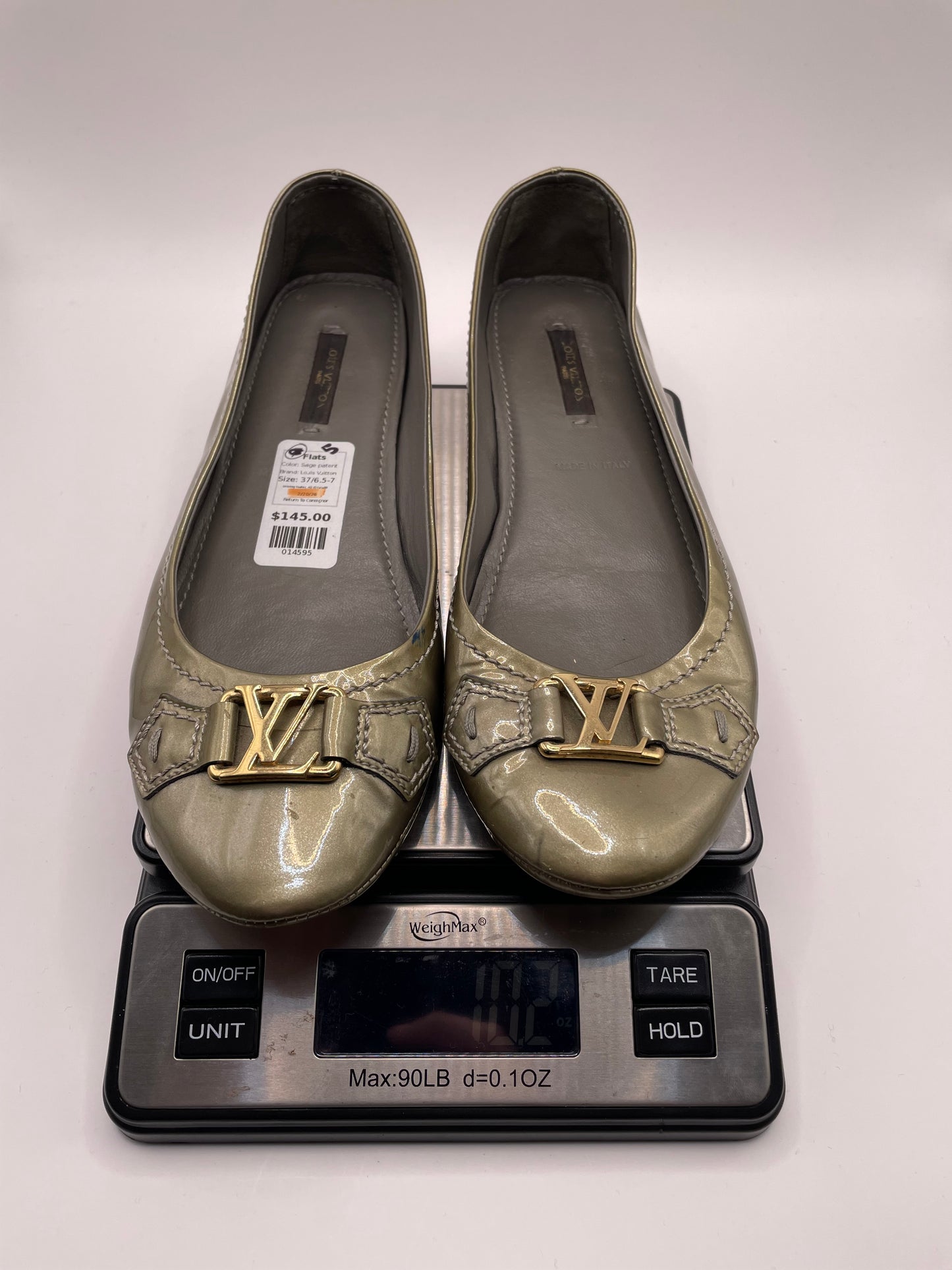 Sage patent Louis Vuitton Flats Driving loafer, AS IS (scuff), 37/6.5-7