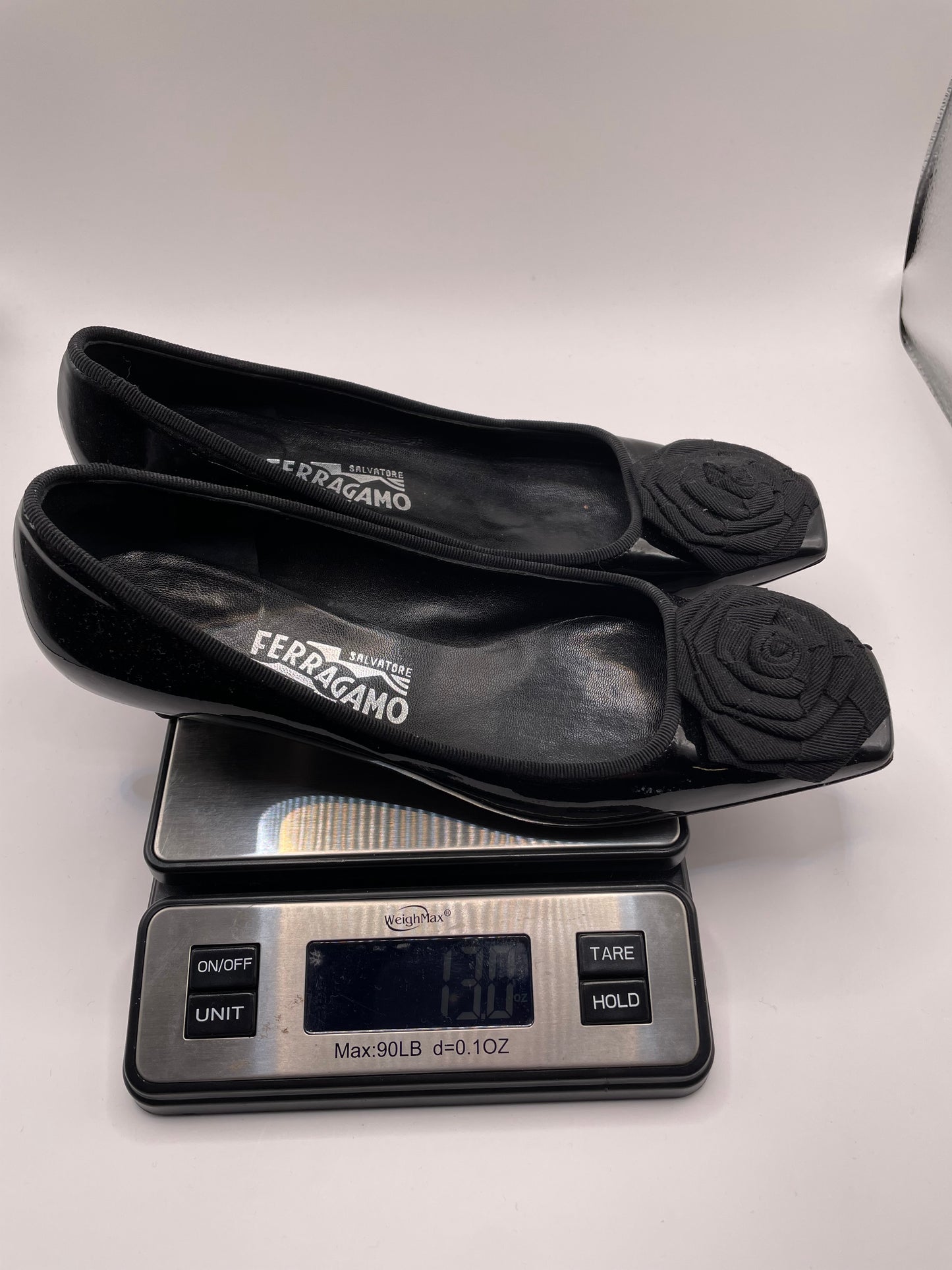 Black Ferragamo Pump Patent rosette, 8