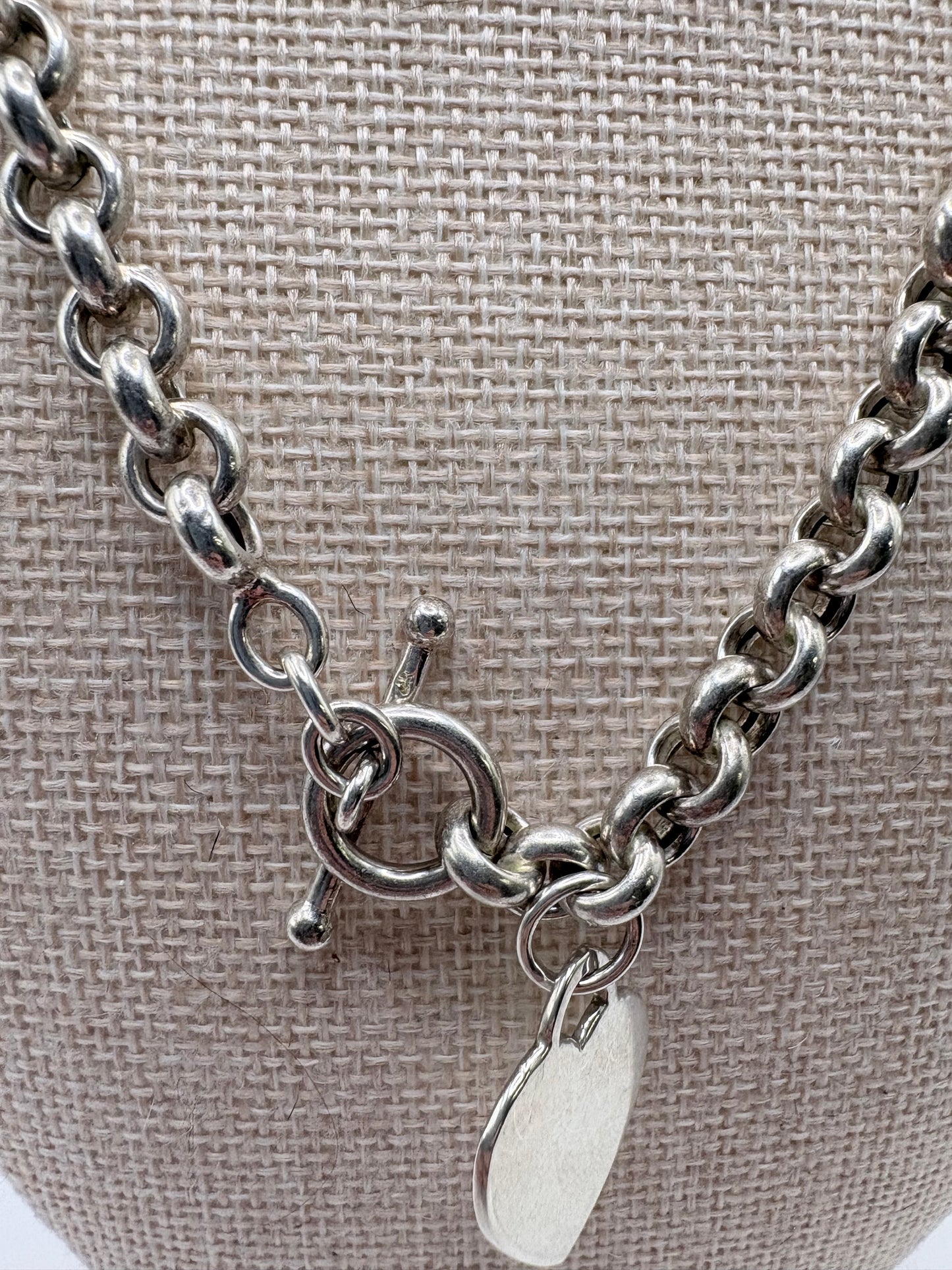 Sterling Italy Necklace Heart charm on 16 " Rollo chain 1\.5oz