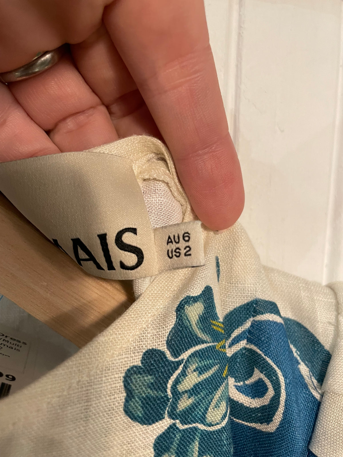 Teal/Multi Alémais Linen Dress Off White Floral Edges, 2