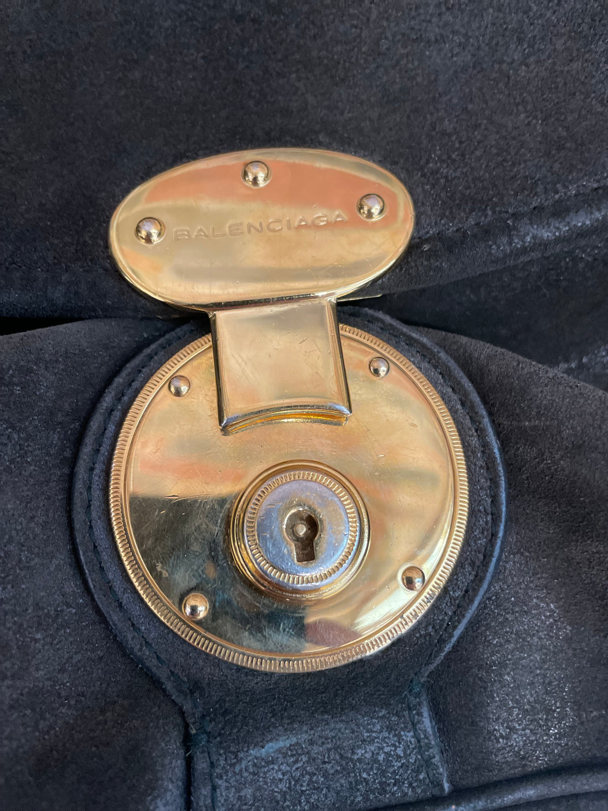 Olive Suede Balenciaga Shoulder bag Top handle saddle bag