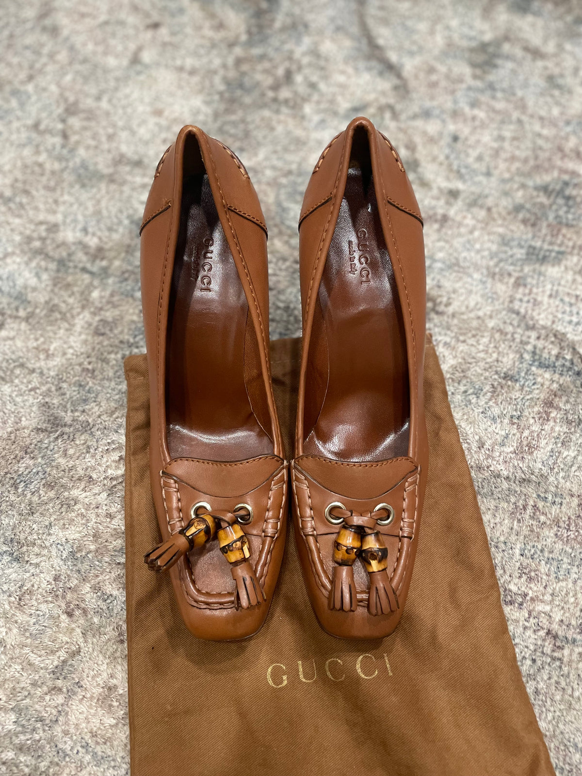 Chestnut Gucci Shoes Bamboo Tassel Pump- UNWORN, 38/7.5