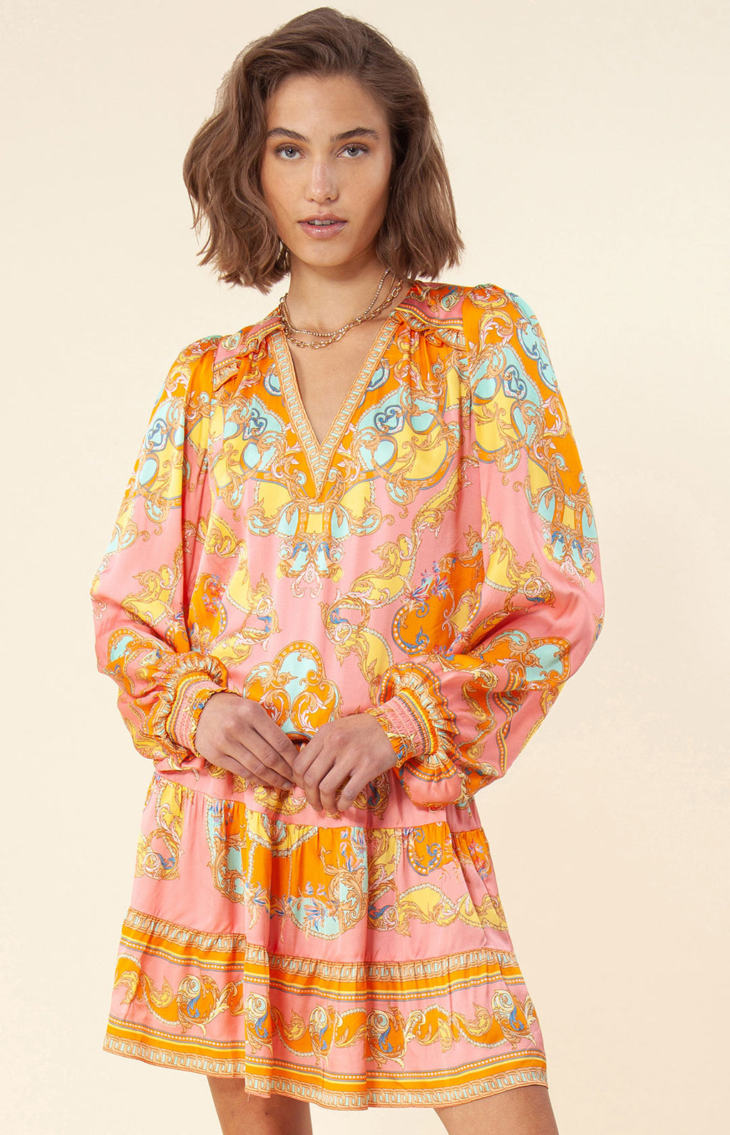Orange/pink/yellow Hale Bob Dress Garland Bluson dress, M