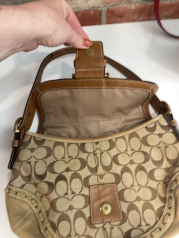 Tan Coach Bag Vintage Stitch Suede , OS