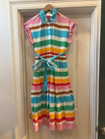 Multi J. Crew Factory Dress Short Sleeve Button Front w/ Belt Multi Stripe, 4P