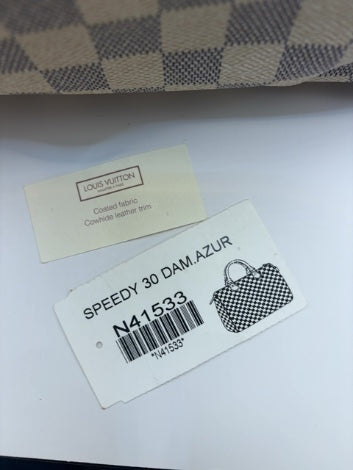 Damier Azur Louis Vuitton  Handbag Speedy 30 , November 2012 USA  NO KEY
