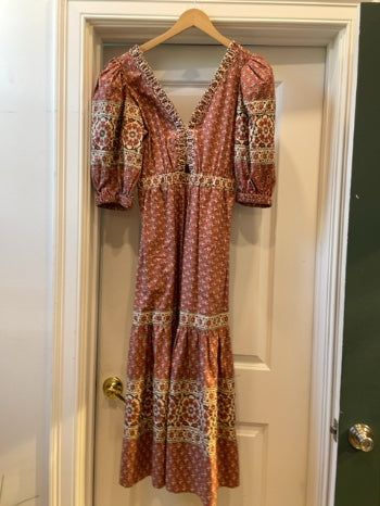 Rust, Block Print   Sea  Dress Maxi , 4