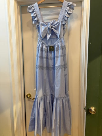 Light Periwinkle Self Portrait Dress Lace Smocked Ruffle Sleeve, M