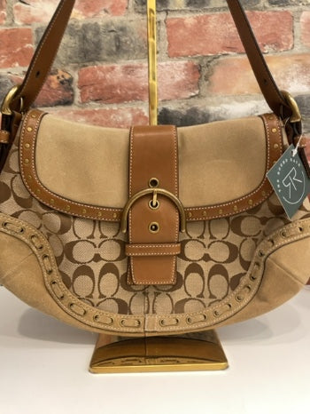 Tan Coach Bag Vintage Stitch Suede , OS
