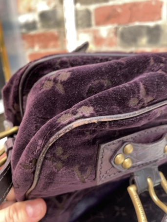 Aubergine Louis Vuitton  Handbag Clyde Mon, Velour w Alligator/Ostrich trim c. 2004 VGUC
