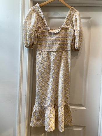Pastel Plaid  GANNI  Dress NWT, Smocked , s