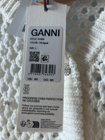White, Rhinestones GANNI Cardigan NWT, Cotton knit/open weave , L