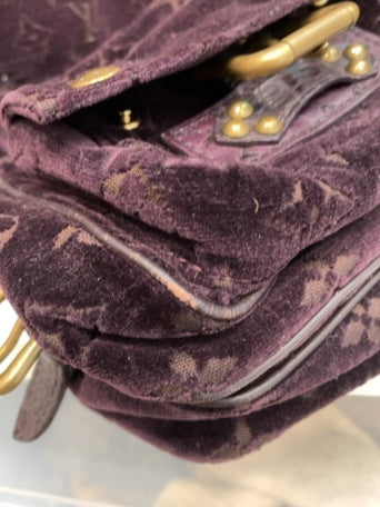 Aubergine Louis Vuitton  Handbag Clyde Mon, Velour w Alligator/Ostrich trim c. 2004 VGUC