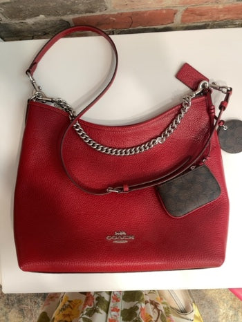 Red Coach Handbag Laurel hobo with charms, excellent like new condition
