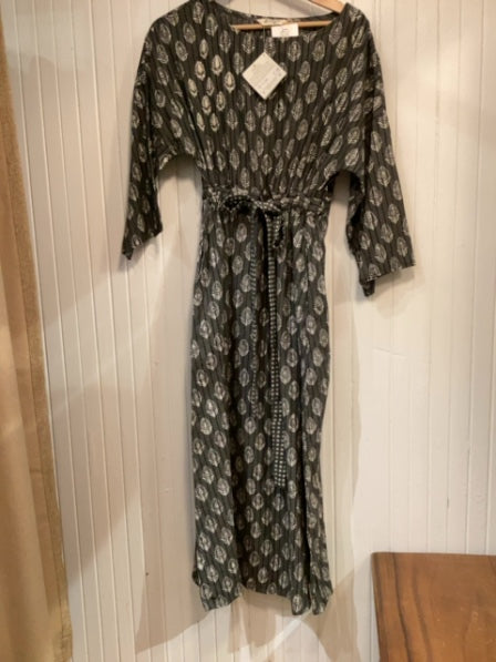 Grey/Ivory Marketplace  Dress NWT Hand-Block/Drawstring, XS/S