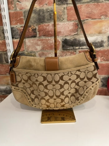 Tan Coach Bag Vintage Stitch Suede , OS