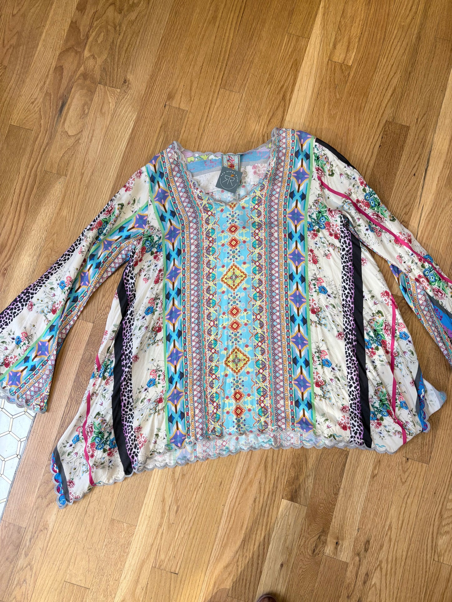 Teal/Multi Johnny Was Tunic Pullover, NWT, s $250 MSRP