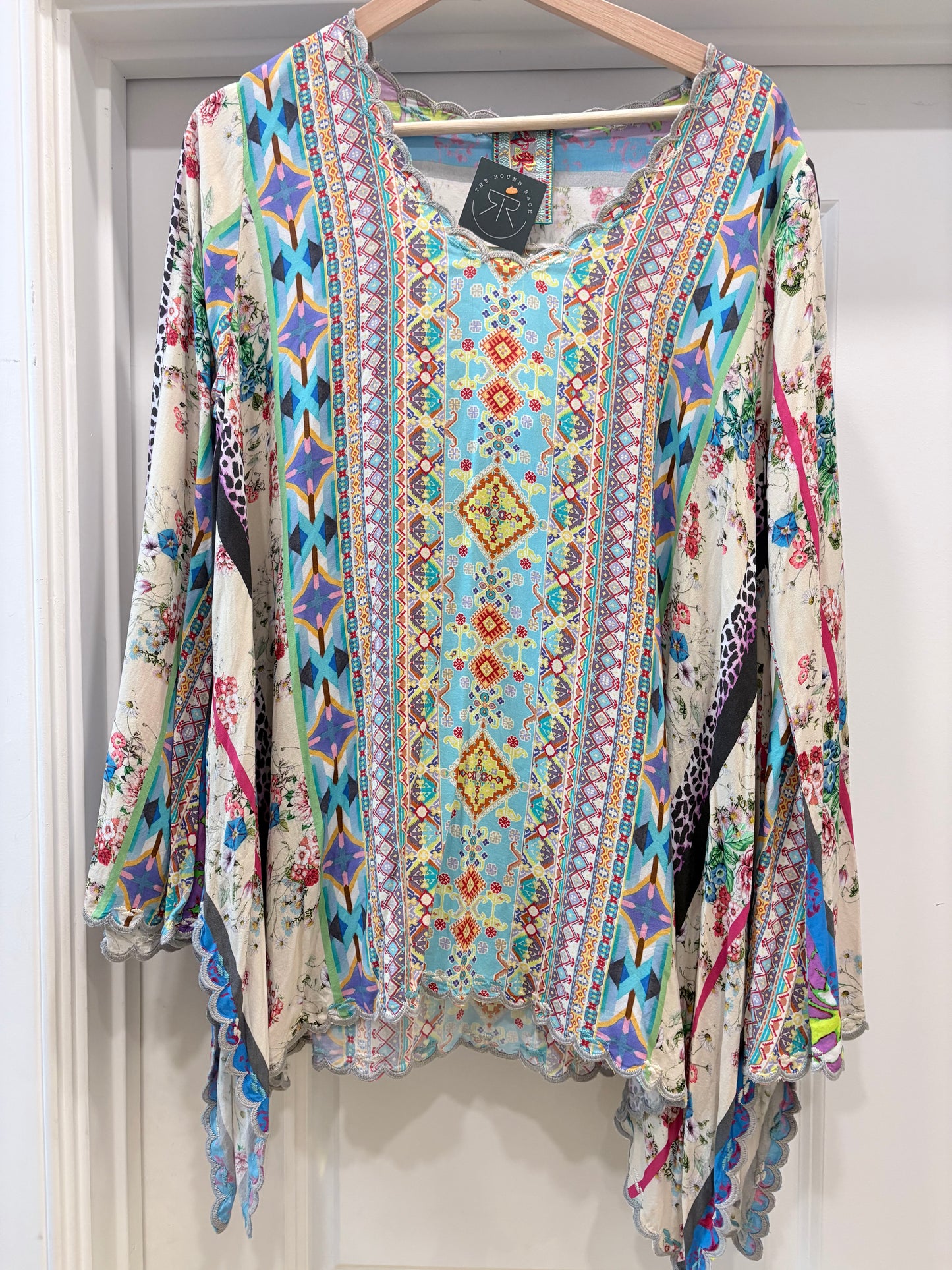 Teal/Multi Johnny Was Tunic Pullover, NWT, s $250 MSRP
