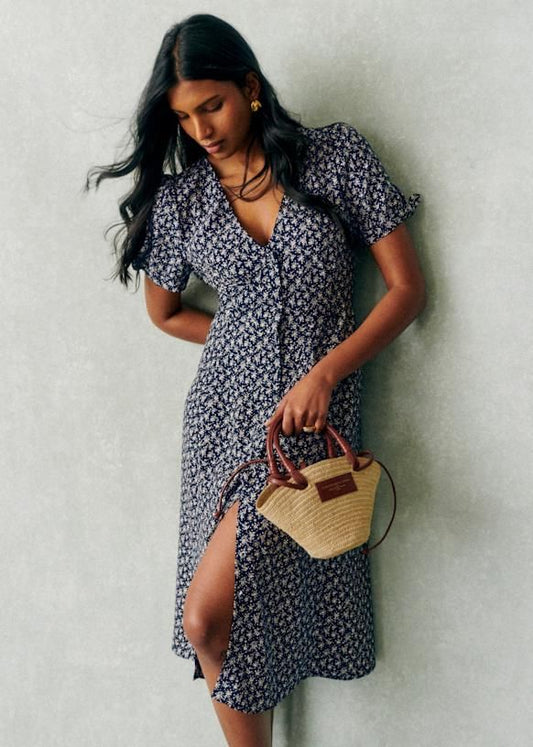 Navy, white floral  Sézane Dress , s
