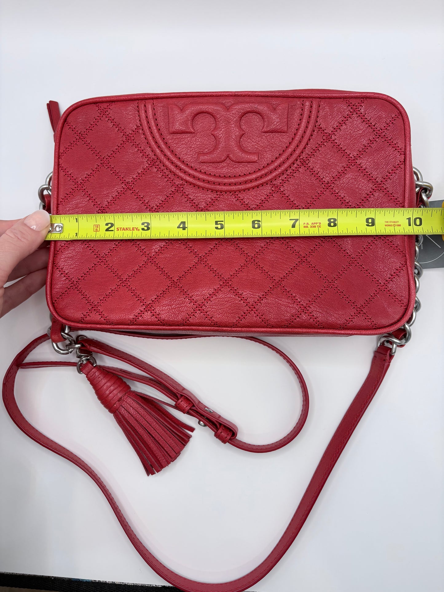 Red Tory Burch handbag Quilted, cross body excellent condition