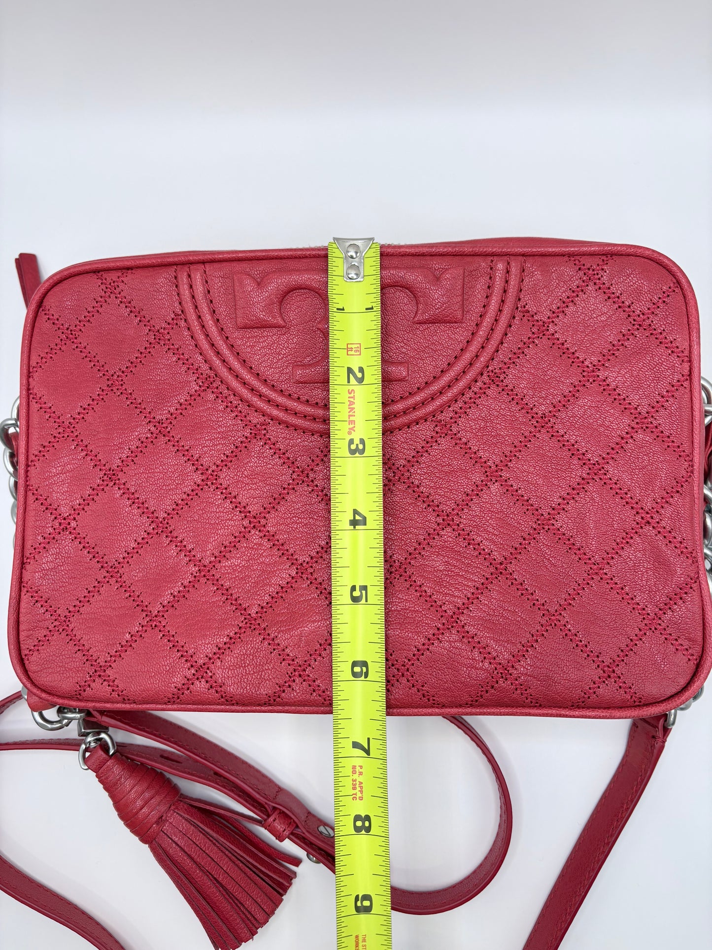 Red Tory Burch handbag Quilted, cross body excellent condition