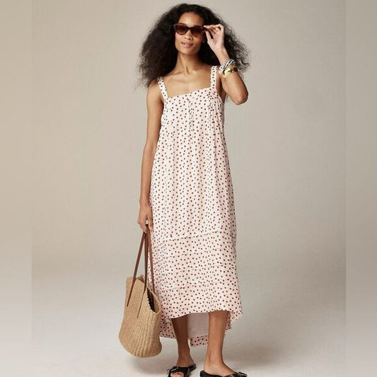 White / Red Dot J. Crew Dress Sleeveless, maxi, polka dot , XS