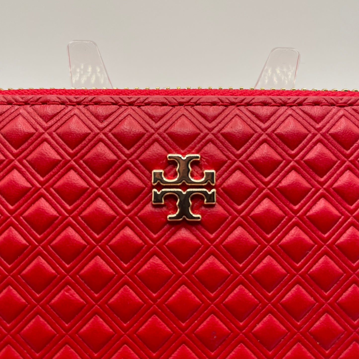 Red Embossed Tory Burch Wallet "Marion" zip around