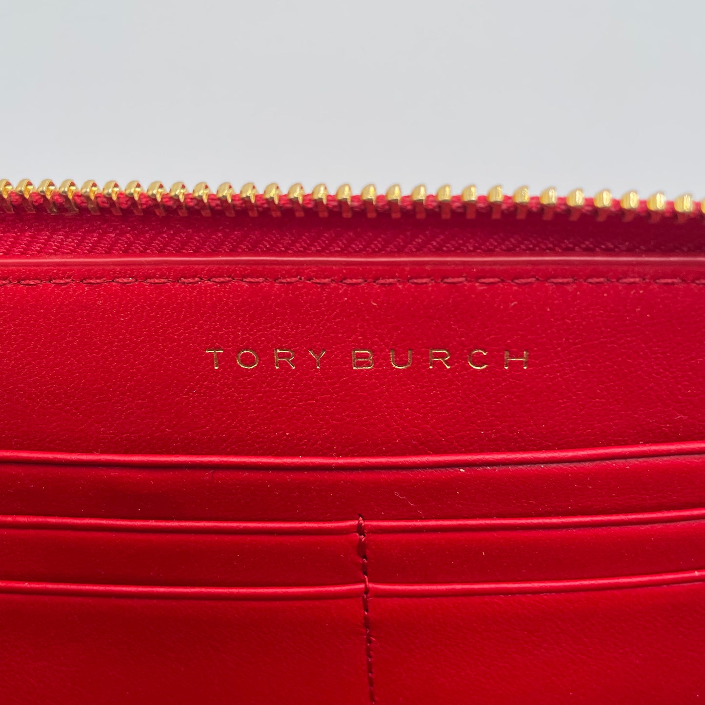 Red Embossed Tory Burch Wallet "Marion" zip around