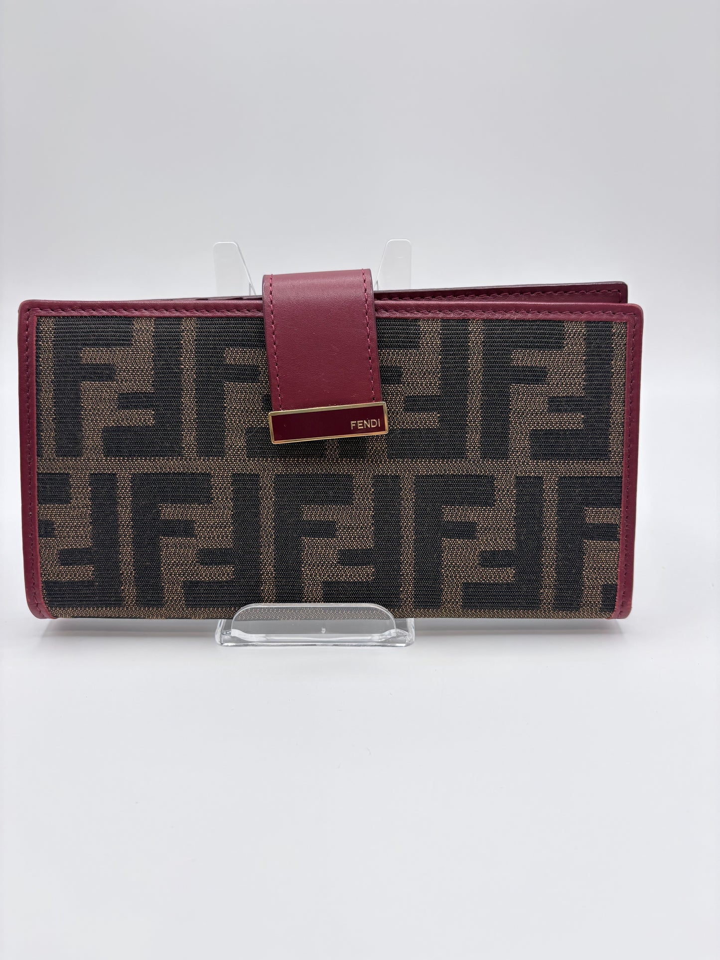 Deep red/Brown Logo Fendi Wallet Zucca canvas