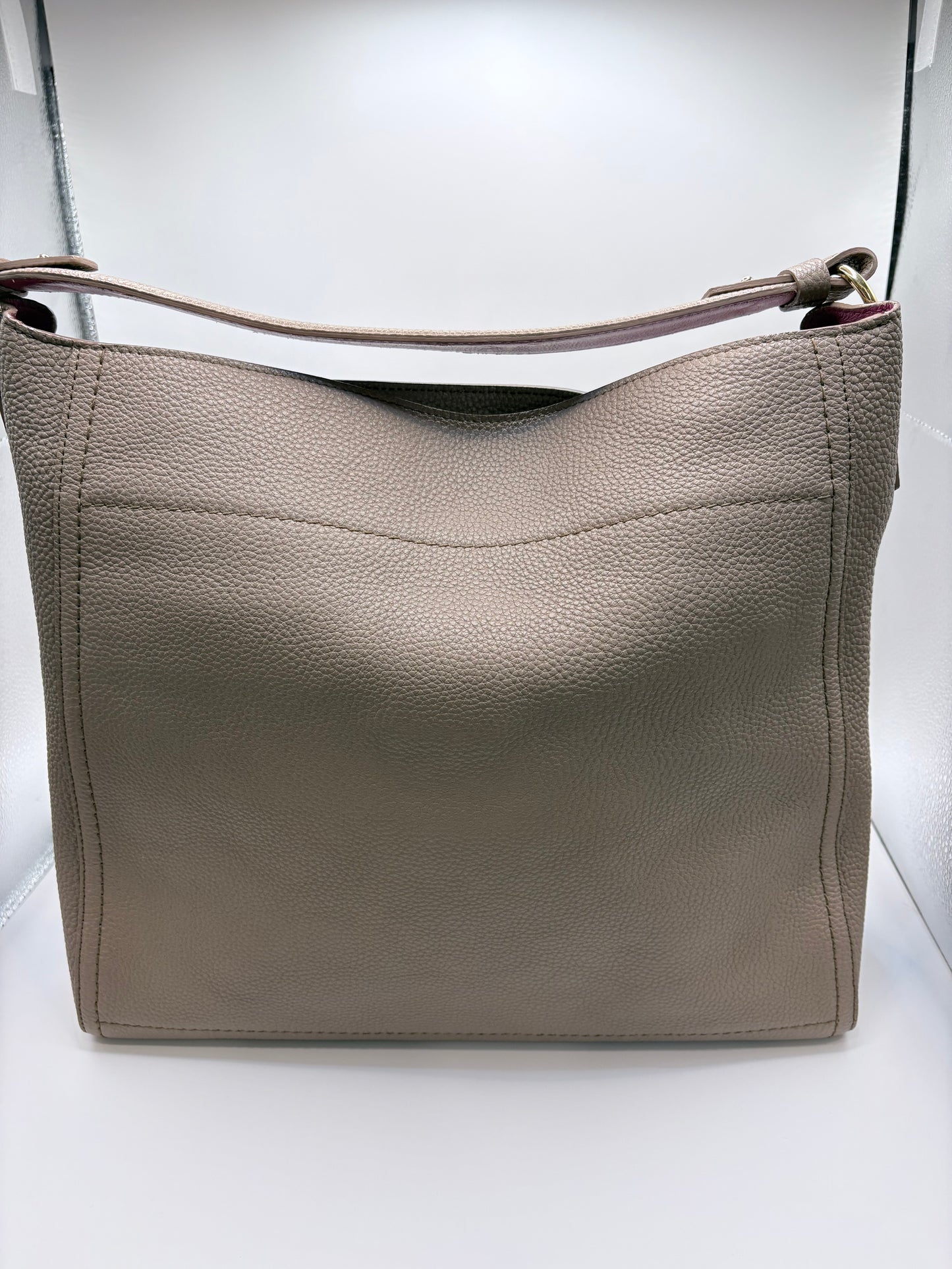 Taupe Ferragamo Handbag Pebbled Ally bag, pink lining