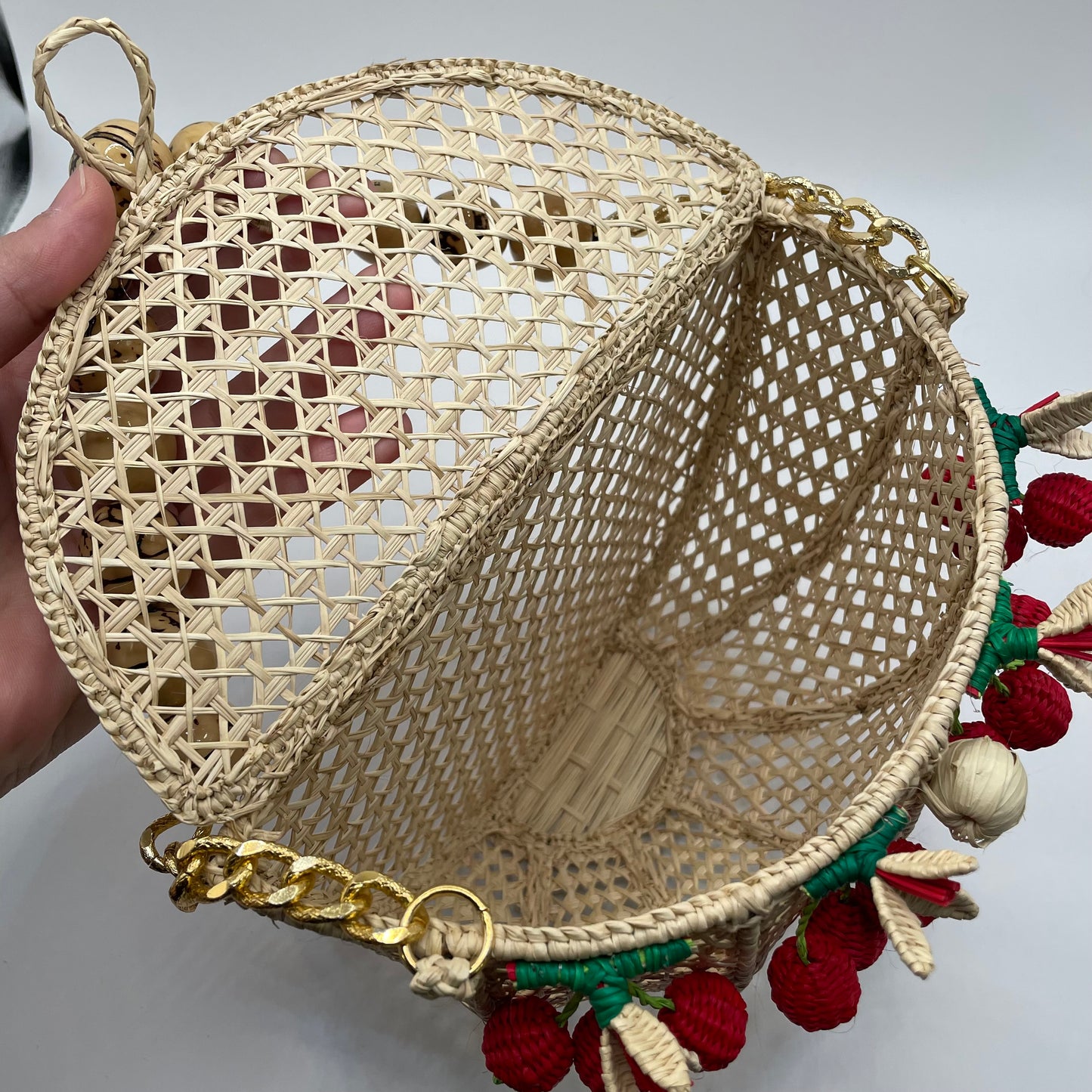 Wicker Red Victoria Dunn Purse Woven Cherry Bead