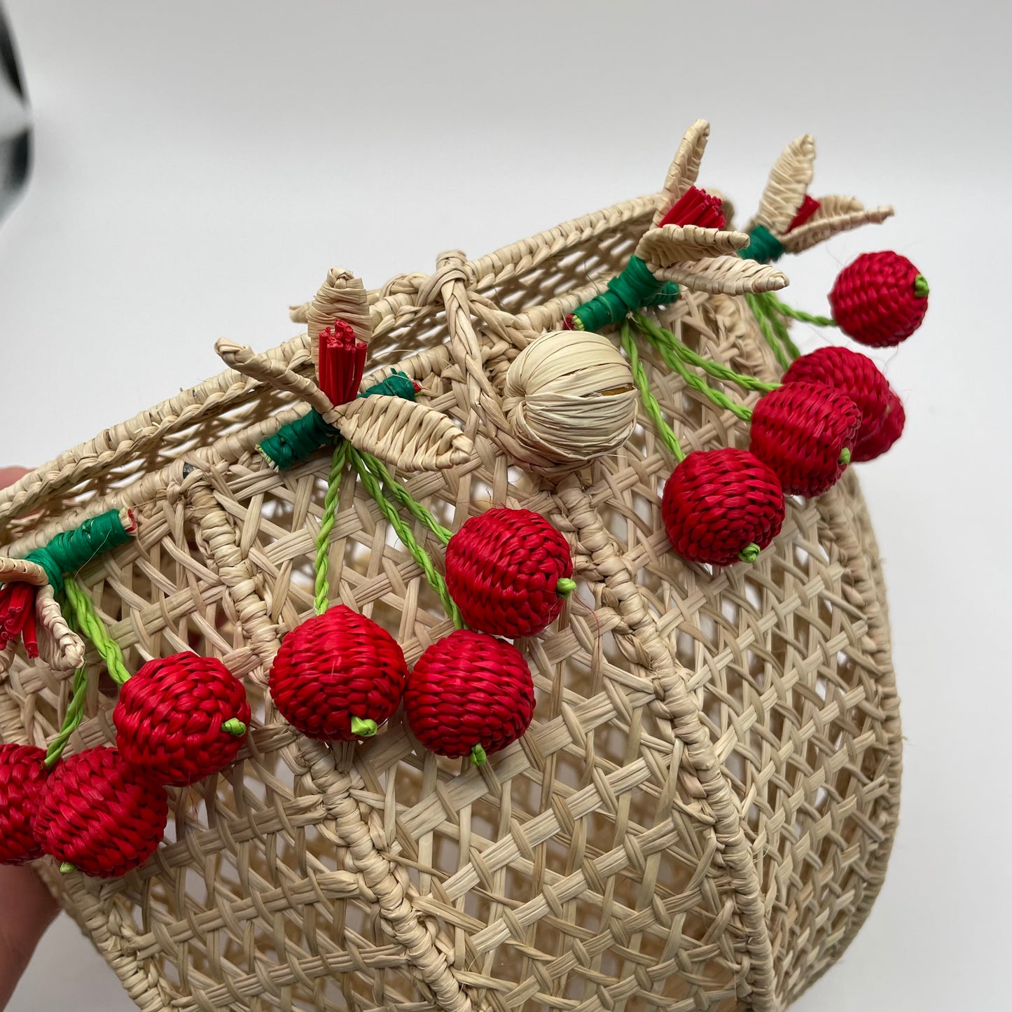 Wicker Red Victoria Dunn Purse Woven Cherry Bead