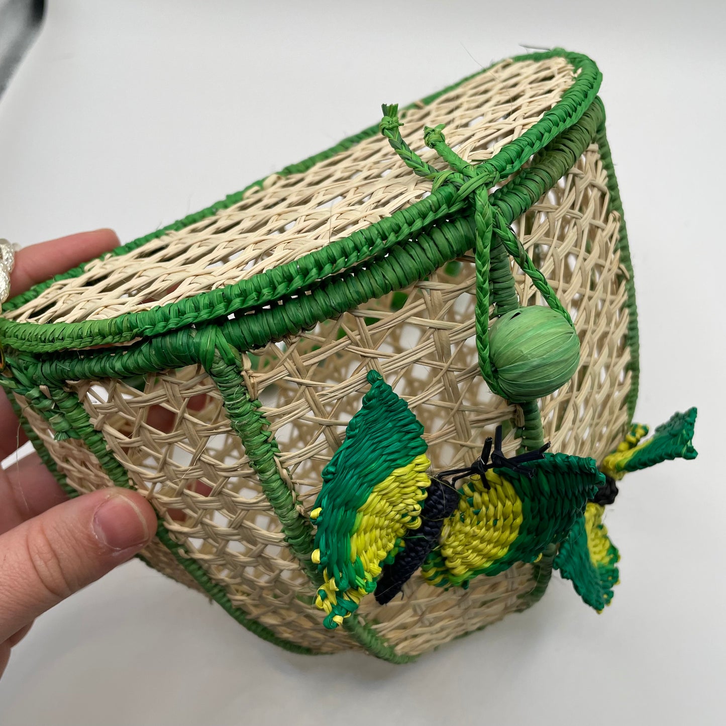 Wicker/Green Victoria Dunn Purse Woven Butterfly Bead