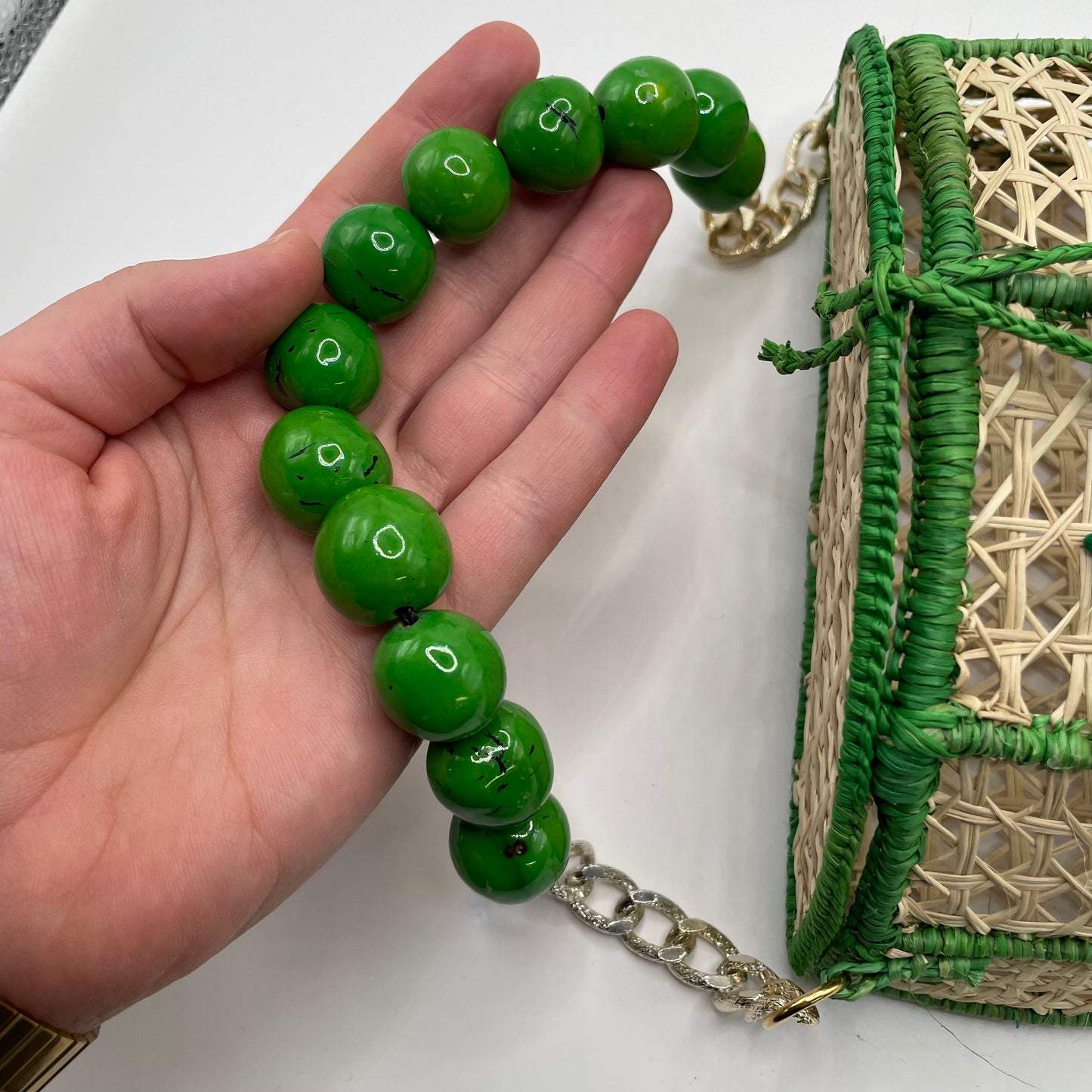 Wicker/Green Victoria Dunn Purse Woven Butterfly Bead