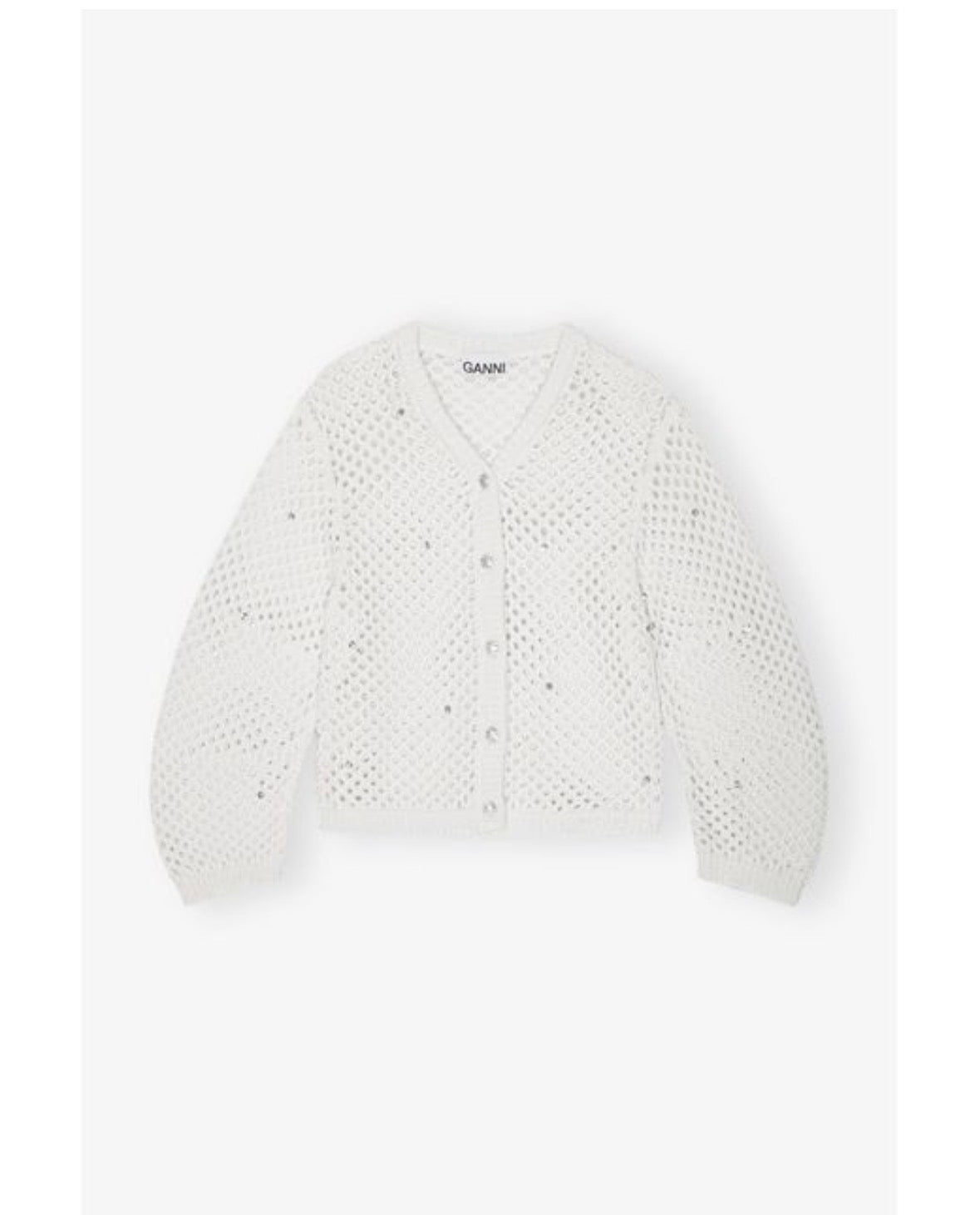 White, Rhinestones GANNI Cardigan NWT, Cotton knit/open weave , L