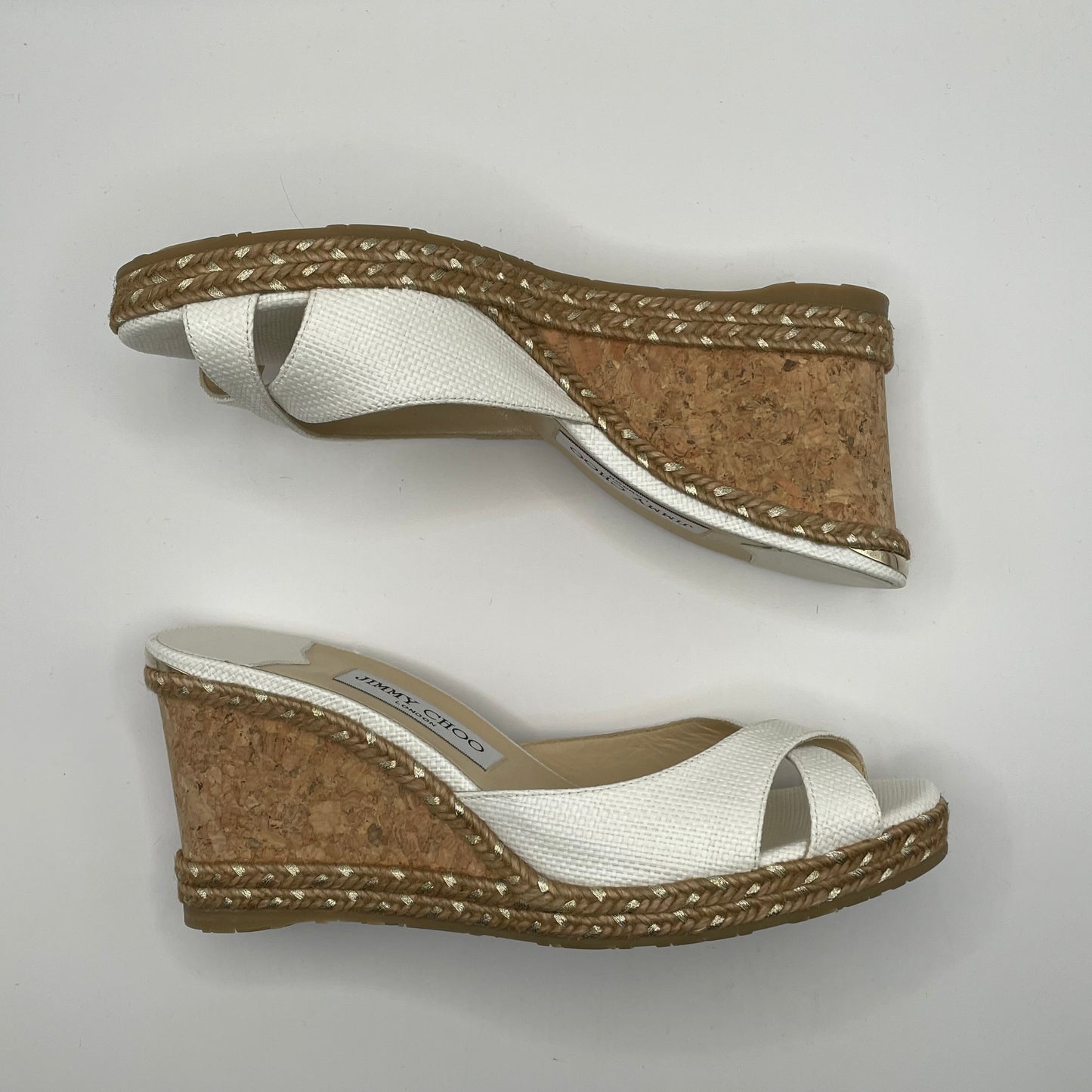 White Jimmy Choo Wedge Shoe Cork Wedge , 39