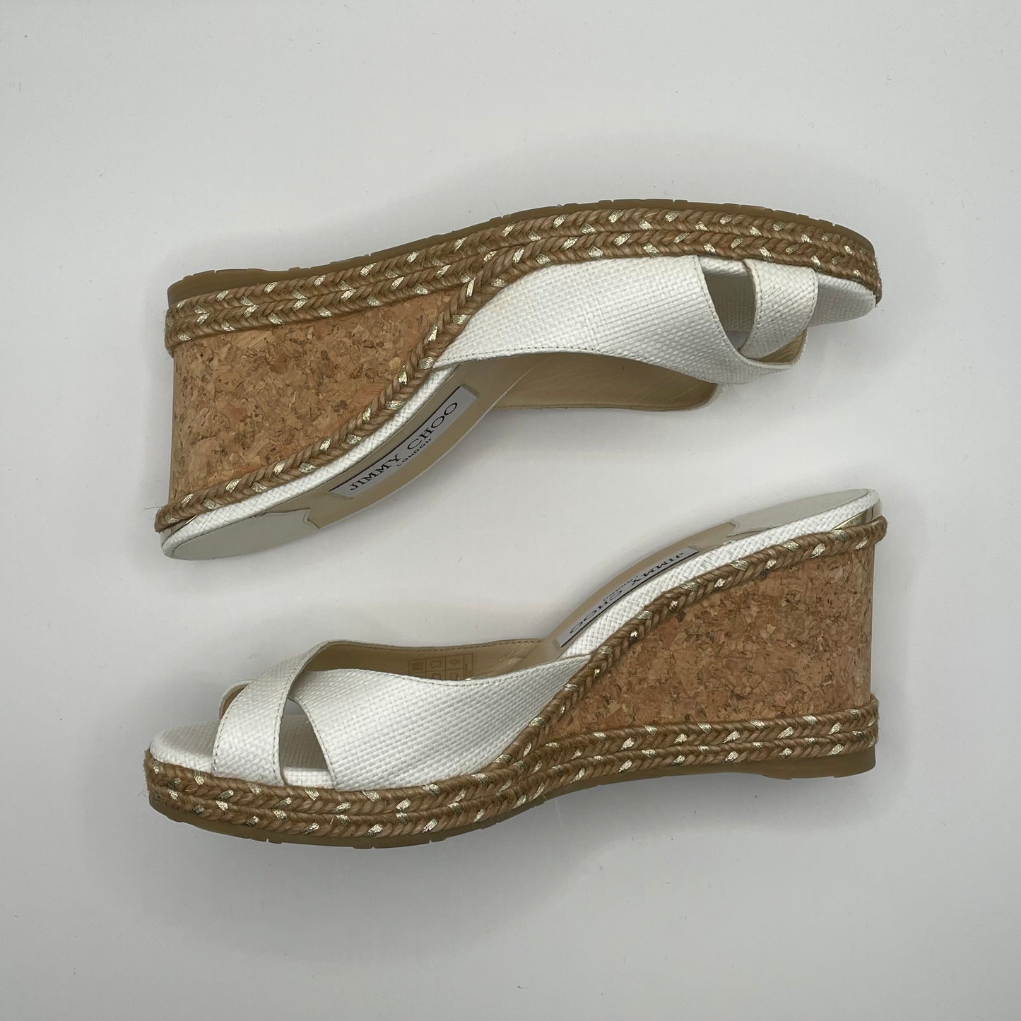 White Jimmy Choo Wedge Shoe Cork Wedge , 39