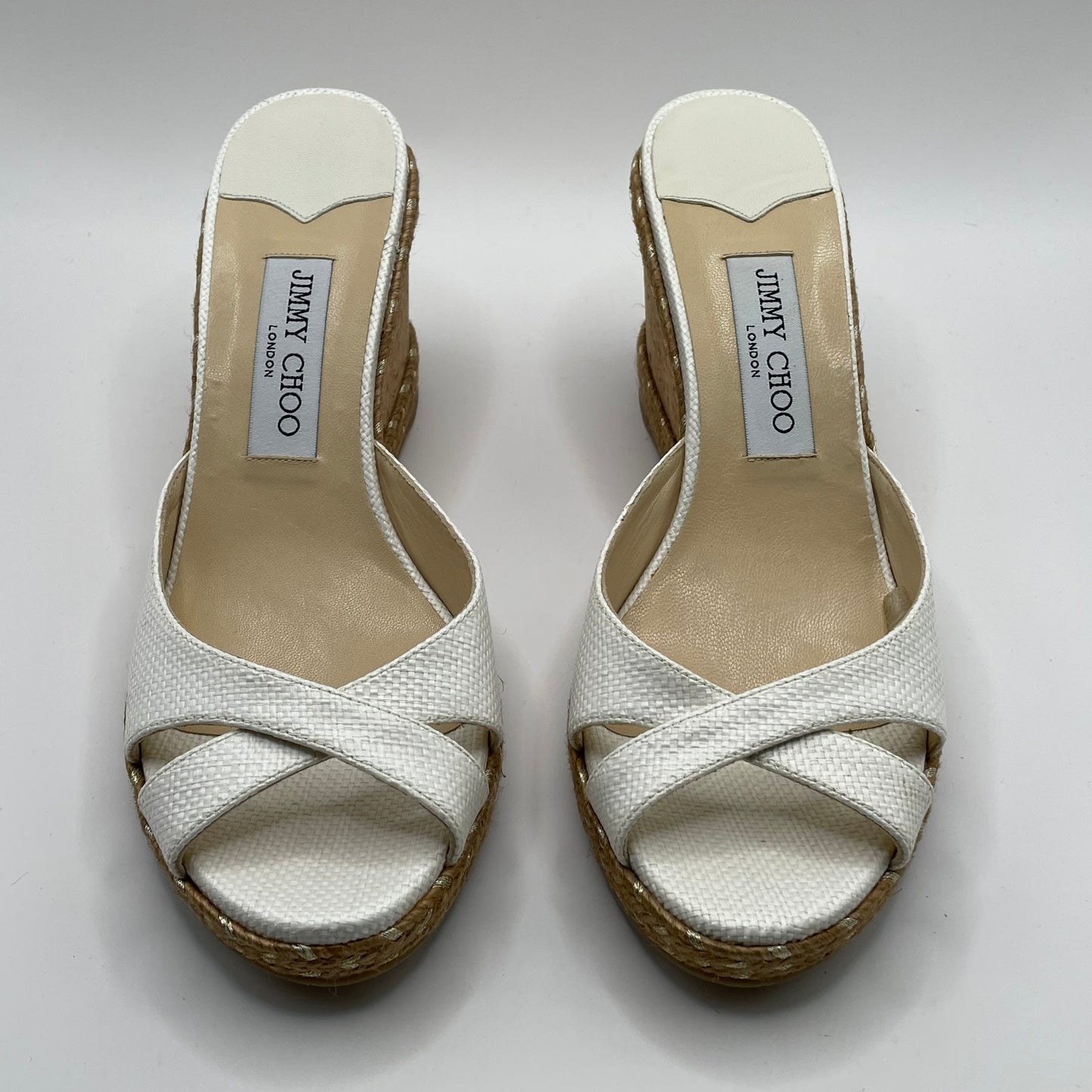 White Jimmy Choo Wedge Shoe Cork Wedge , 39