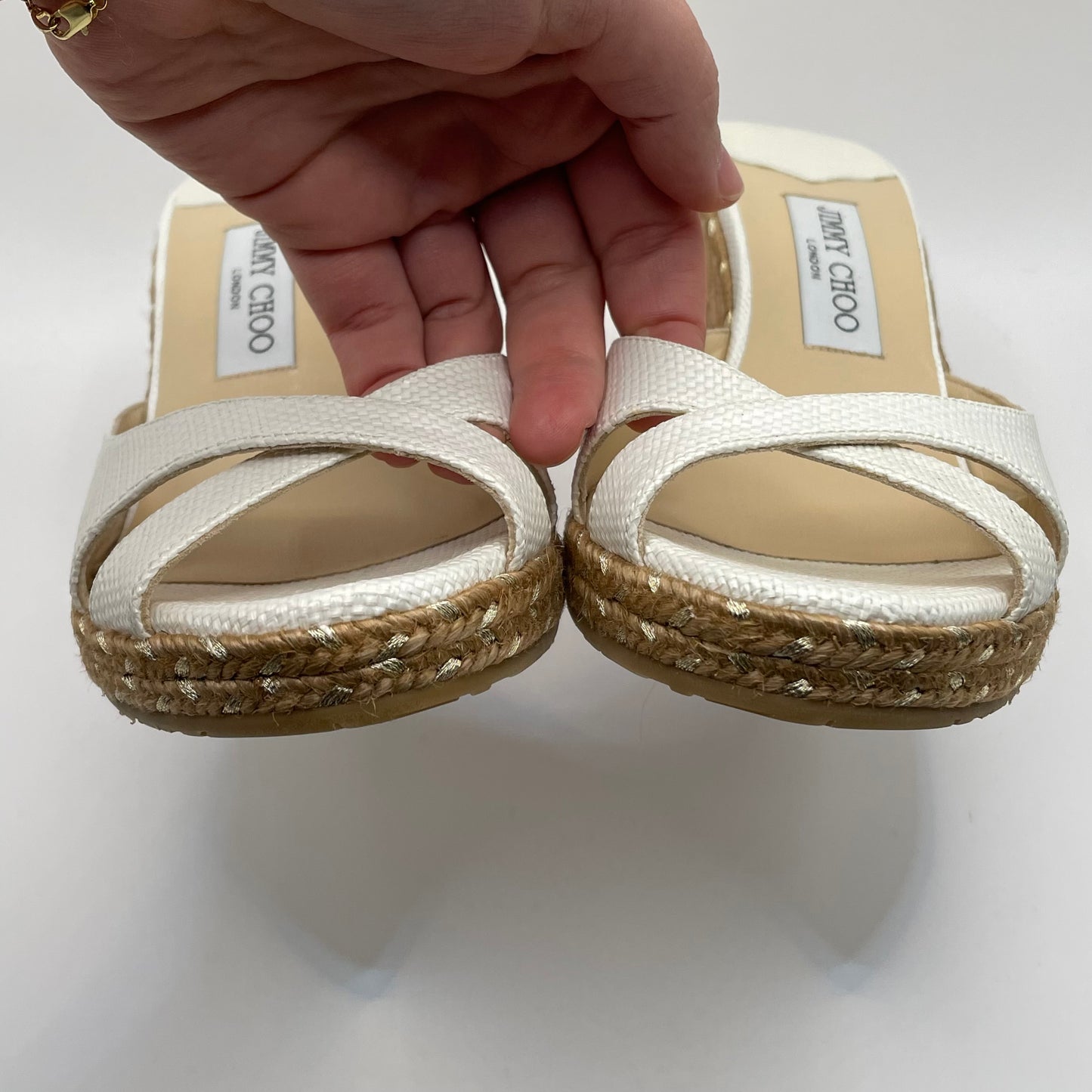 White Jimmy Choo Wedge Shoe Cork Wedge , 39