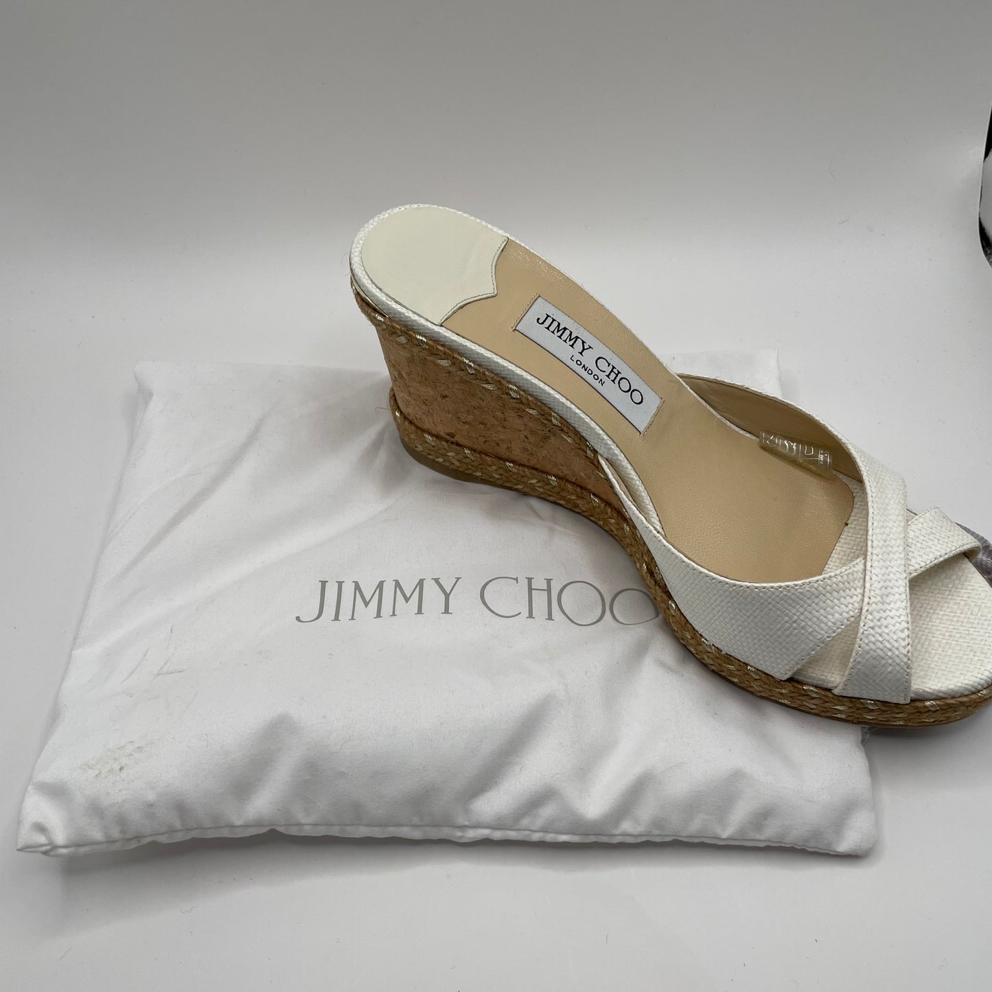 White Jimmy Choo Wedge Shoe Cork Wedge , 39