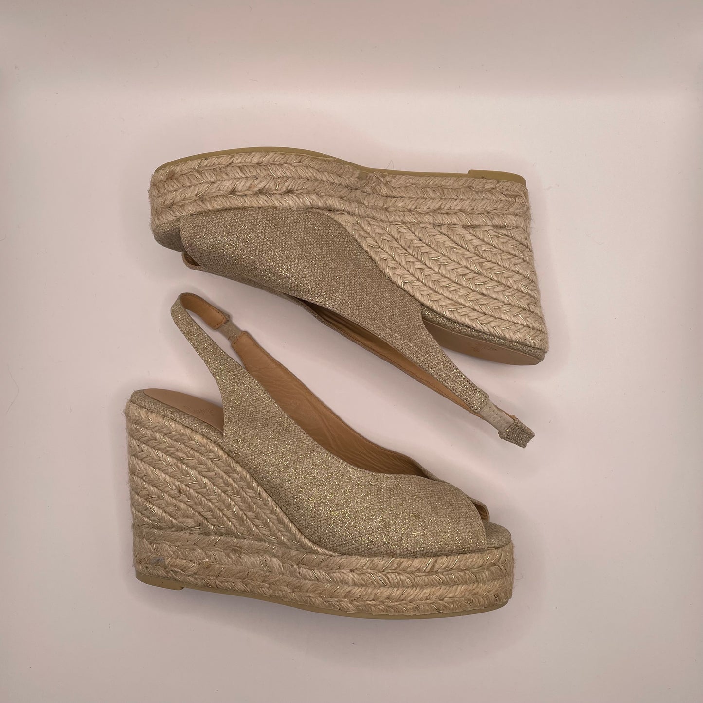 Gold/Espadrille  Castaner Wedge Shoe , 8.5