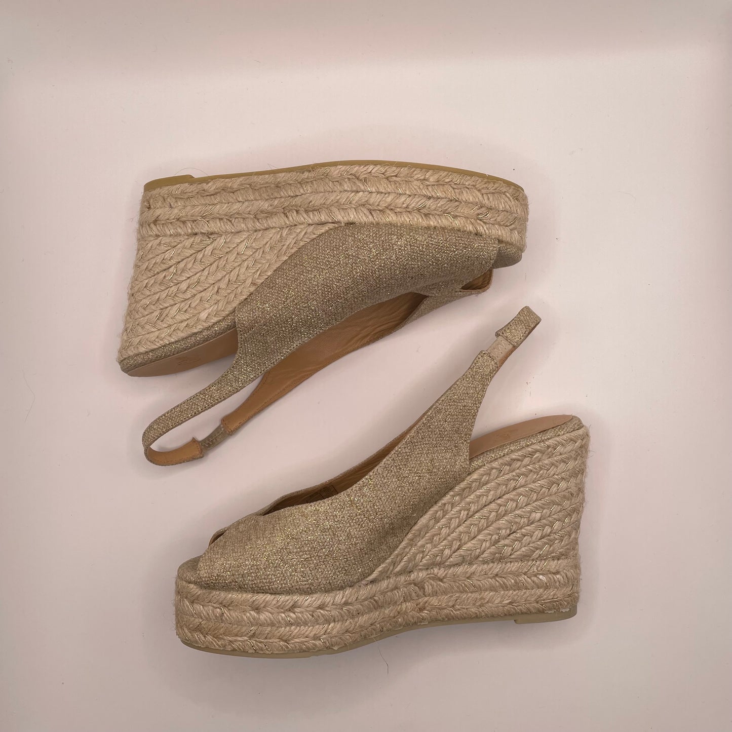 Gold/Espadrille  Castaner Wedge Shoe , 8.5