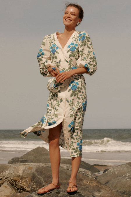 Cream/Blue floral  Tuckernuck  Dress Lachlan Dress MSRP $348 , L
