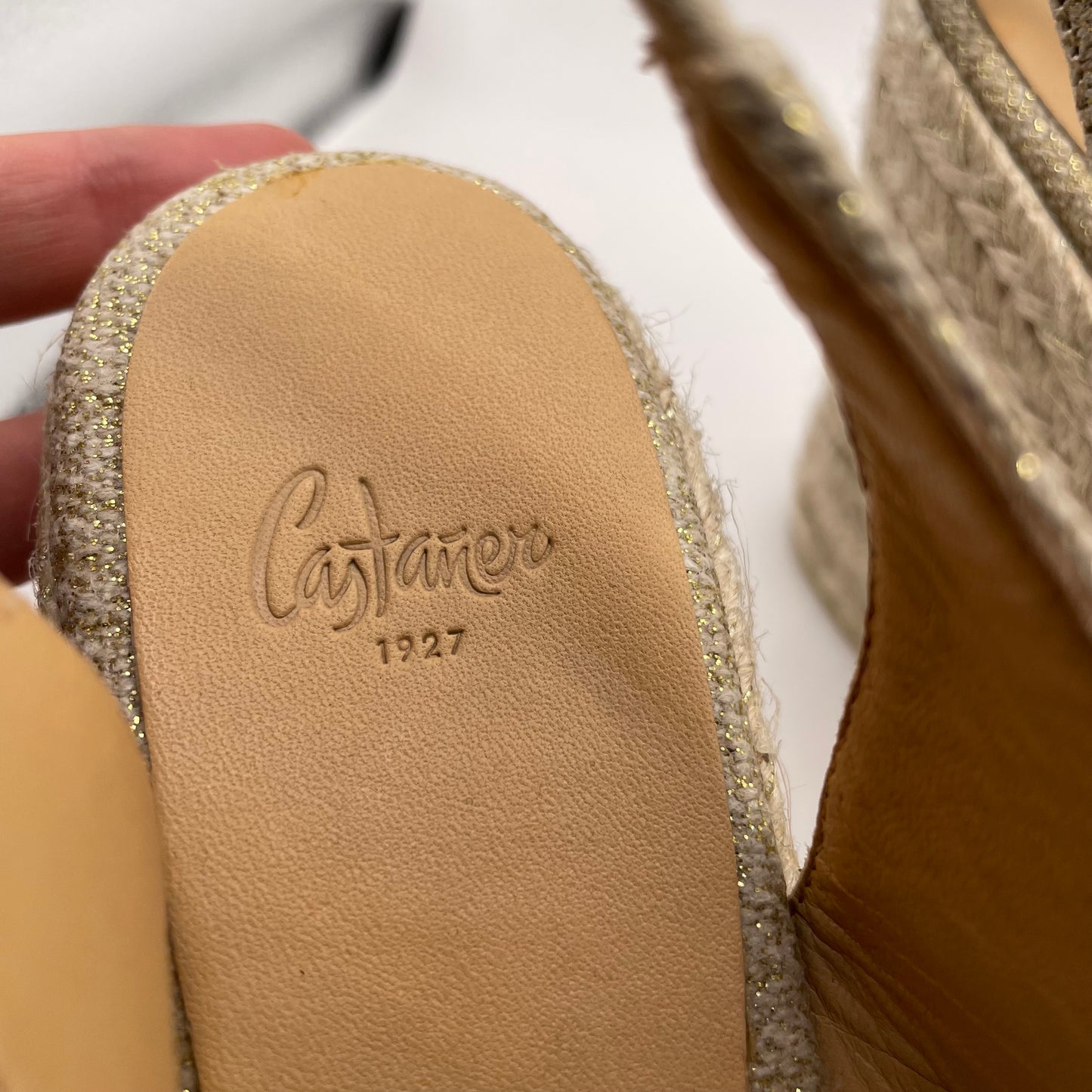 Gold/Espadrille  Castaner Wedge Shoe , 8.5