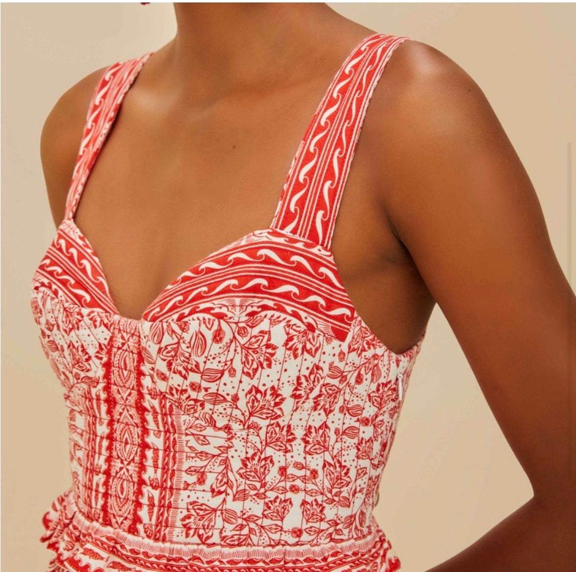 Red/Cream  Farm Rio Dress NWT, MSRP $290  River Ride Dress, L