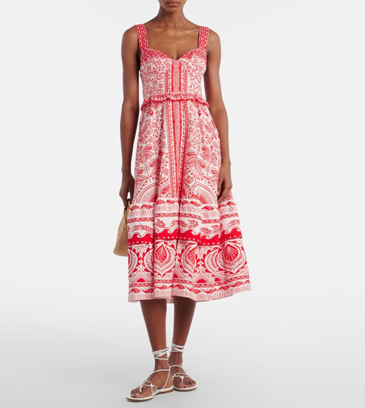 Red/Cream  Farm Rio Dress NWT, MSRP $290  River Ride Dress, L