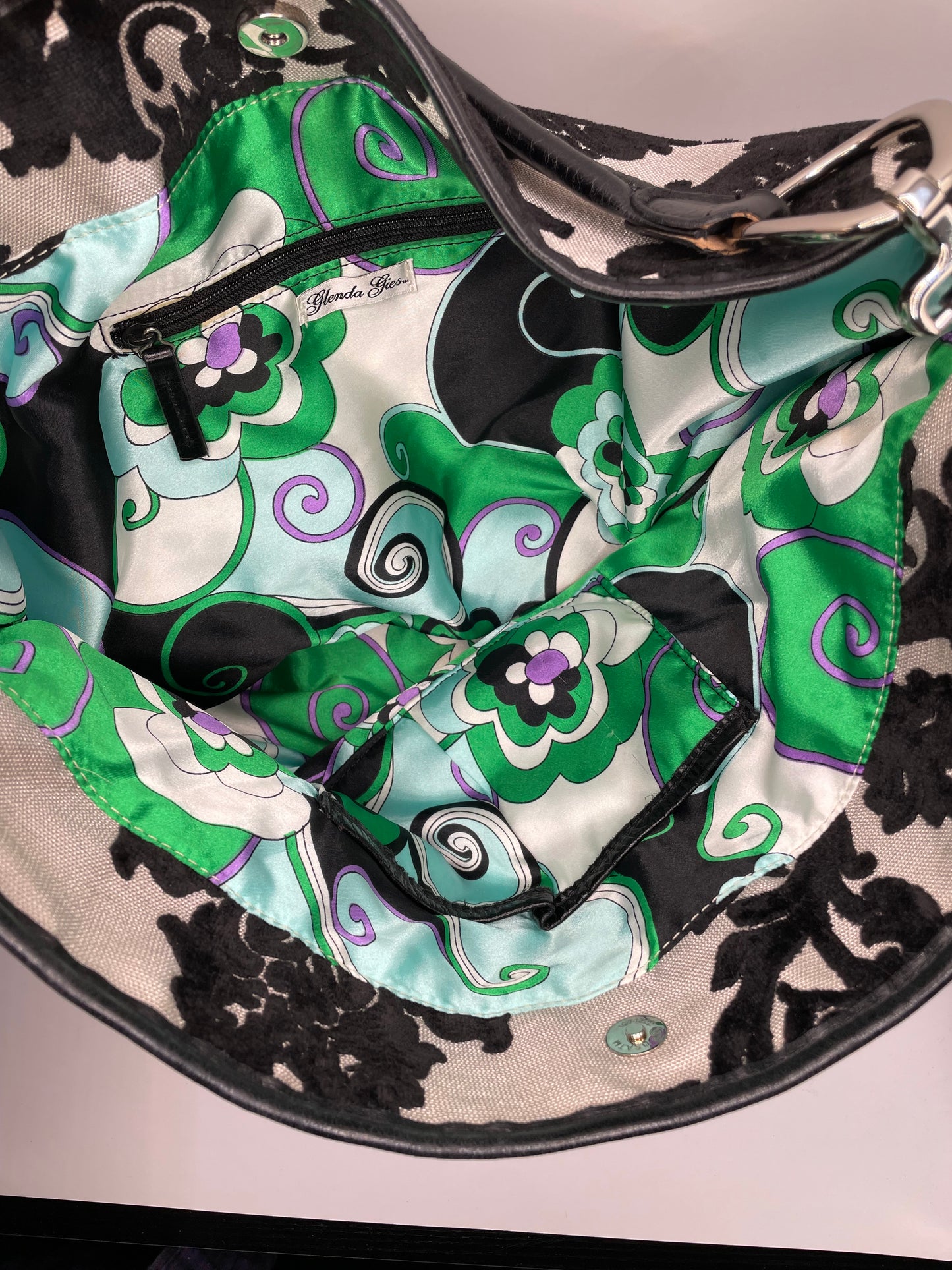 Black/White Glenda Gies Handbag Paisley